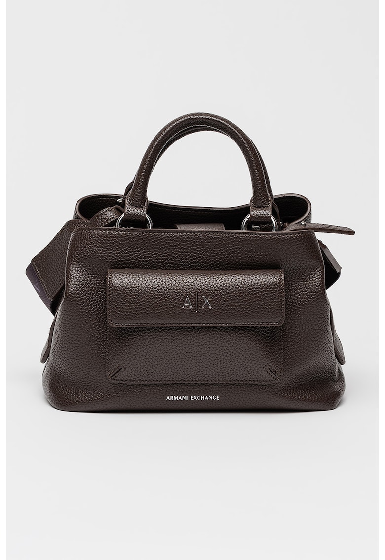 Geanta de piele ecologica cu bareta de umar si buzunar aplicat