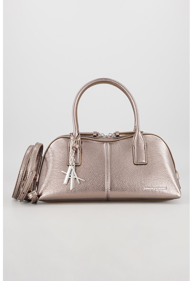 Geanta din piele ecologica cu bareta de umar si aspect metalizat