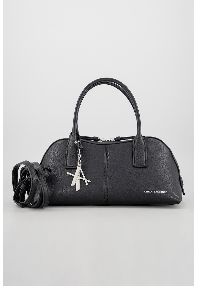 Geanta din piele ecologica cu bareta de umar si aspect metalizat