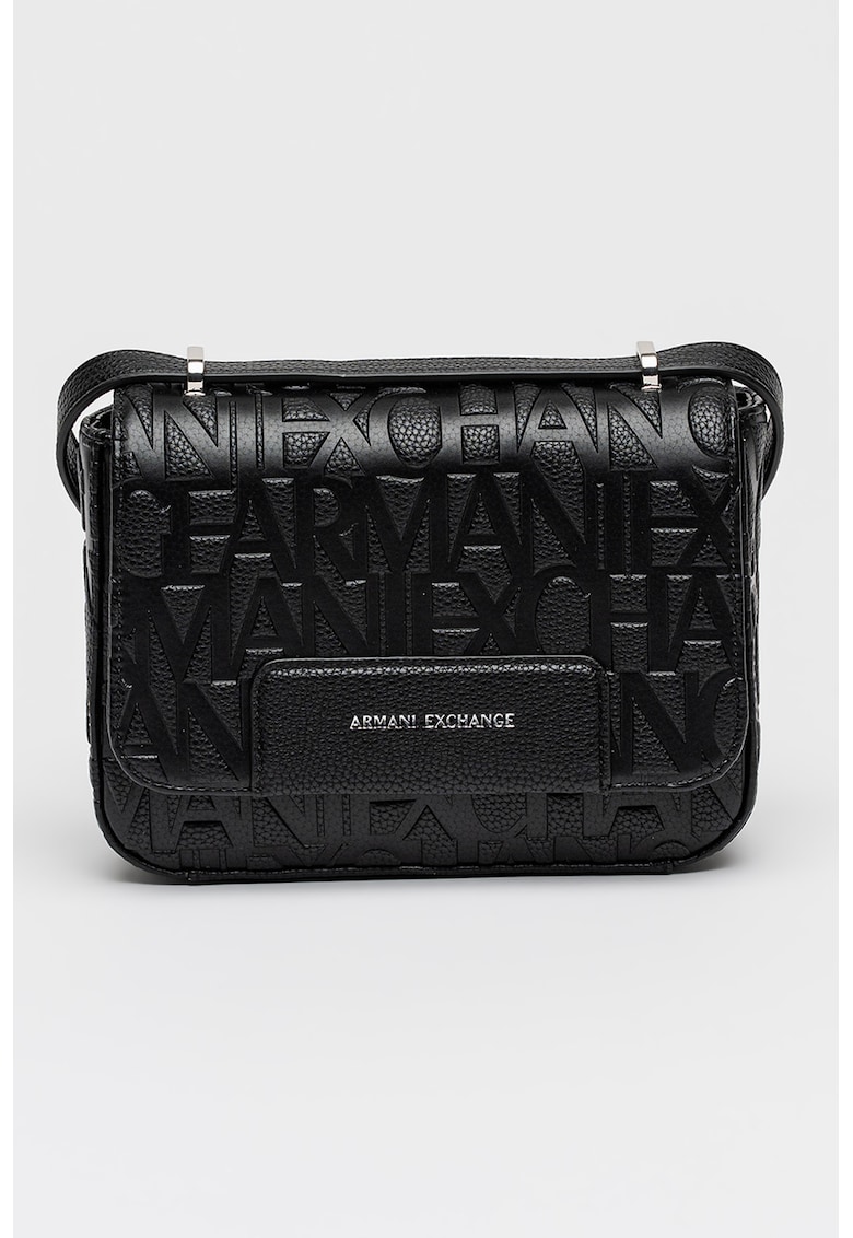 Armani Exchange Geanta crossbody cu clapa - logo si accesoriu - Negru
