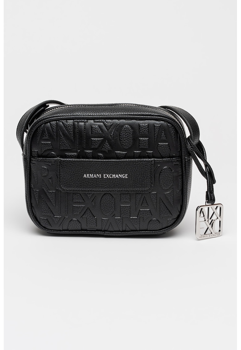 Geanta crossbody de piele ecologica cu logo stantat Liz - Negru