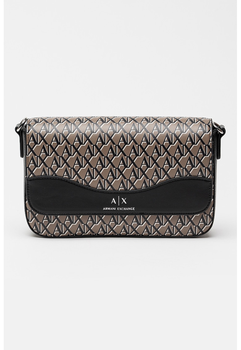 Geanta crossbody cu model monograma si clapa
