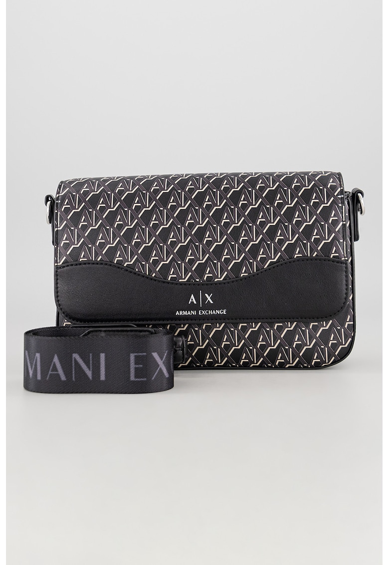 Geanta crossbody cu model monograma si clapa