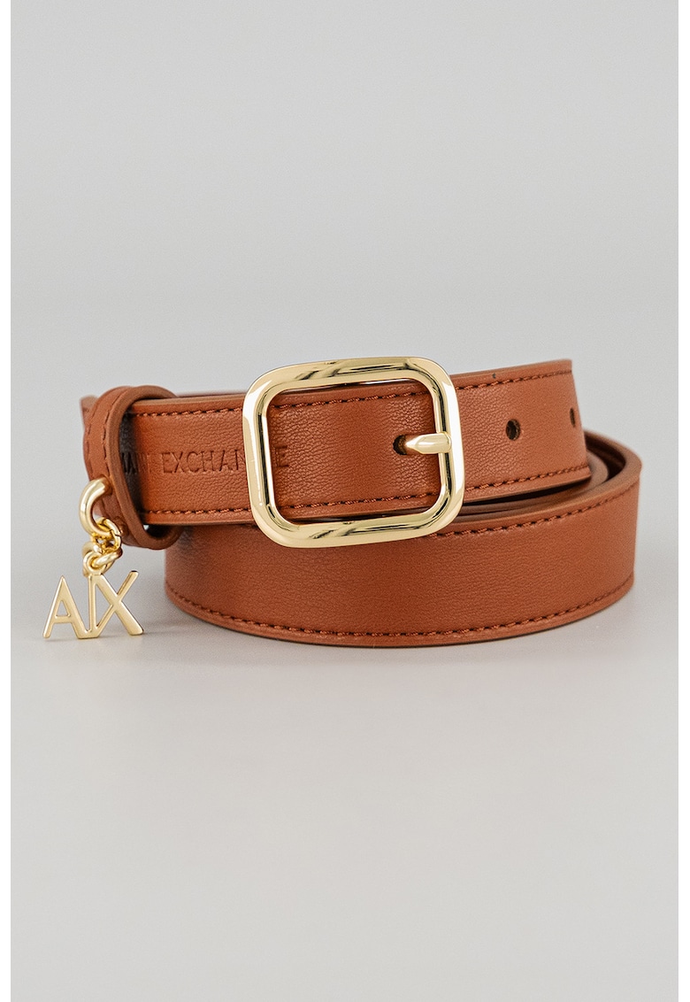 Armani Exchange Curea de piele ecologica cu logo - Maro scortisoara
