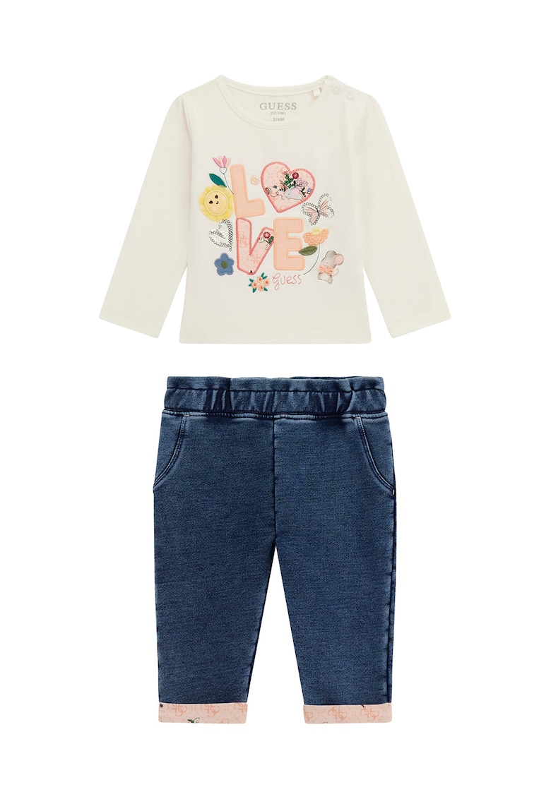 Set de bluza cu model si blugi cu model uni - 2 Piese Set de bluza cu model si blugi cu model uni - 2 Piese