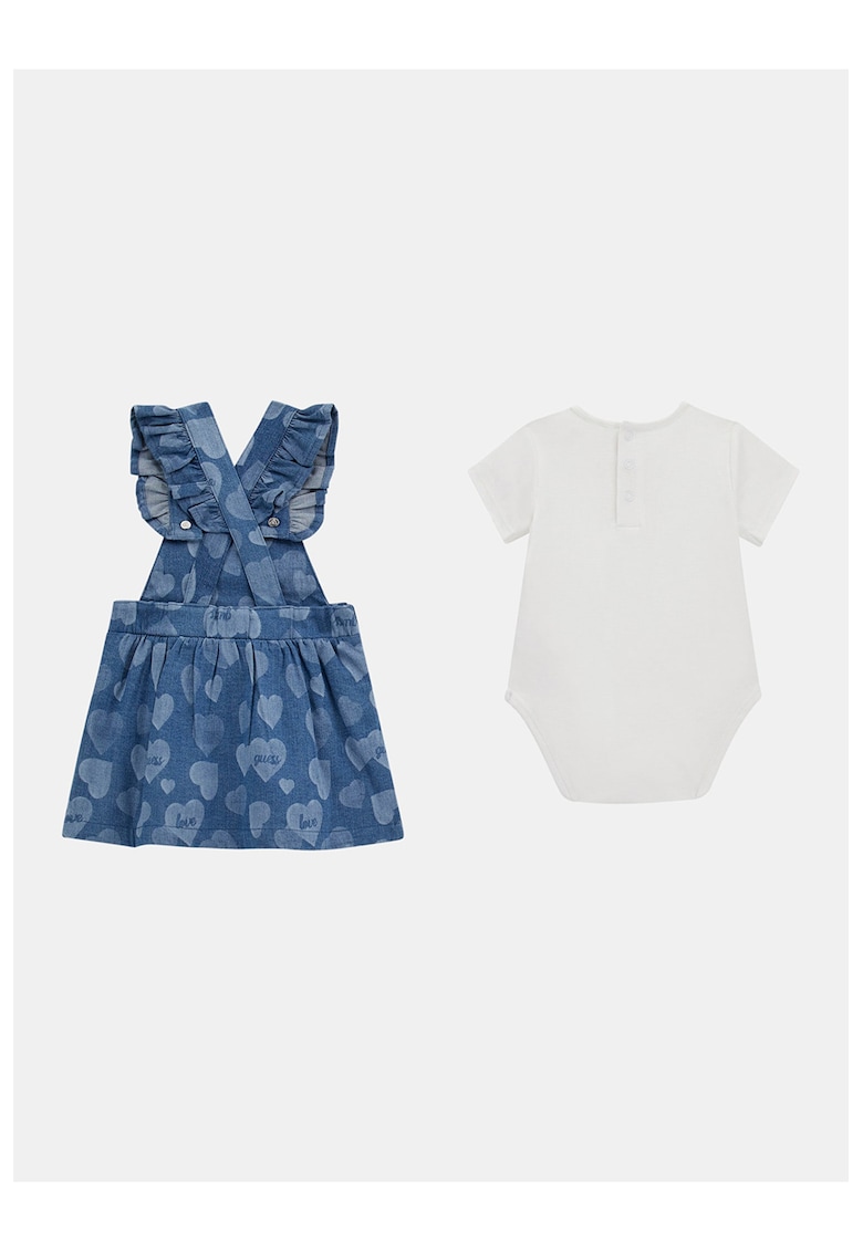 Set de sarafan din denim cu model si body cu model uni - 2Piese