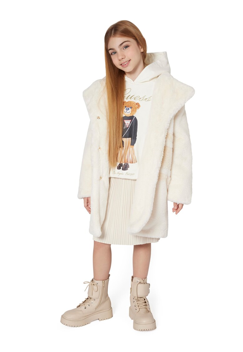 Palton din material teddy cu revere decupate - Bej deschis