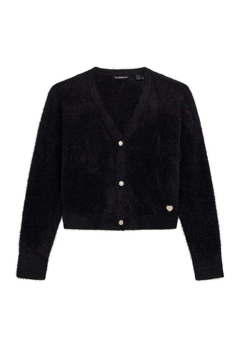 Cardigan pufos cu nasturi tip bijuterie