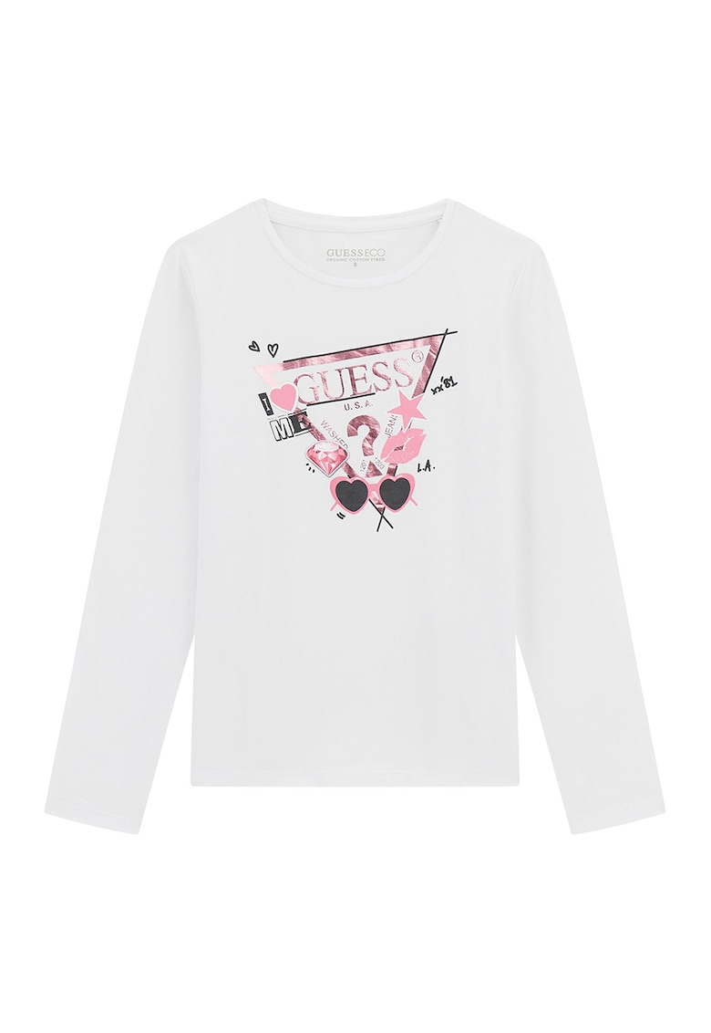 Guess Kids Bluza cu imprimeu logo - Roz deschis/Alb optic