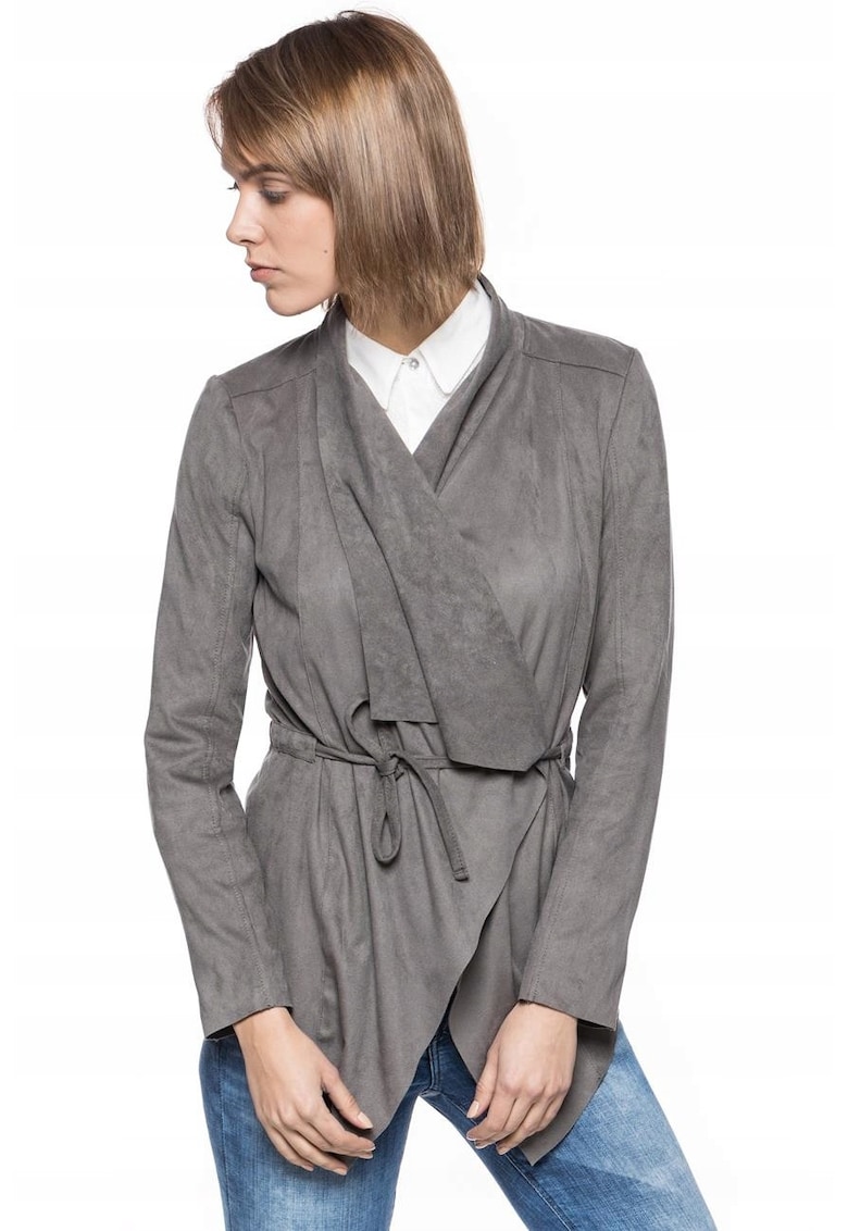 Jacheta -  Jacheta Din Piele Ecologica Moderna - Croi Slim - Inchidere: Legare - Numar De Buzunare: 2 - Compozitie Material: 90% Poliester - 10% Elastan - Gri