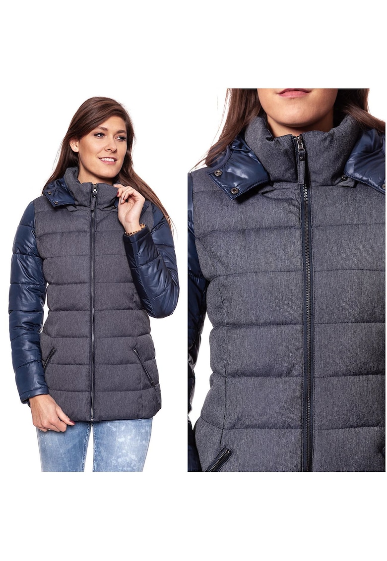 Jacheta De Iarna -  Jacheta Din Amestec De Materiale - Croiala Normala - Fermoar - 4 Buzunare - 100% Poliester - Albastru