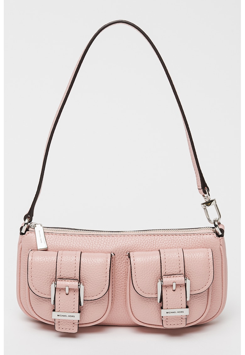 Geanta de piele cu bareta de umar si aspect marmorat Zoe