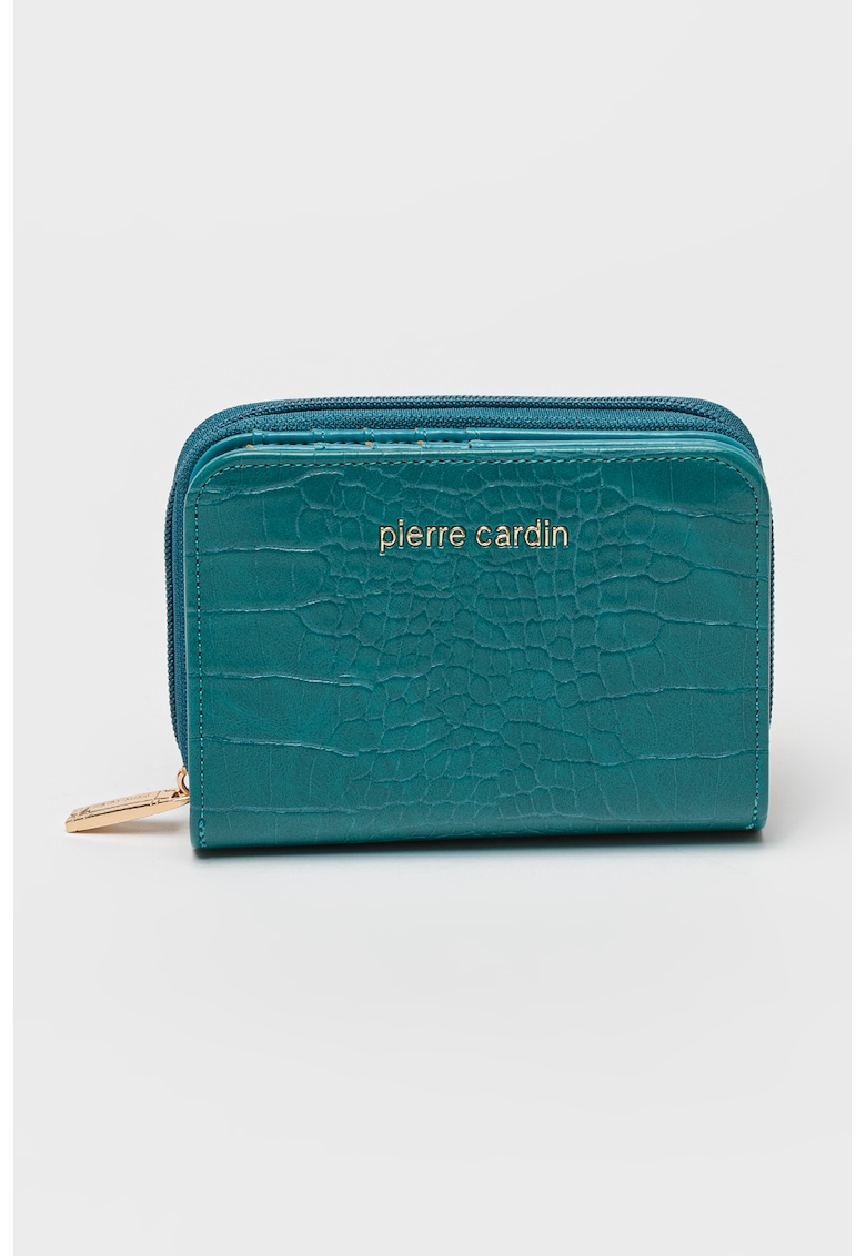 Portofel cu logo si aspect de piele de crocodil