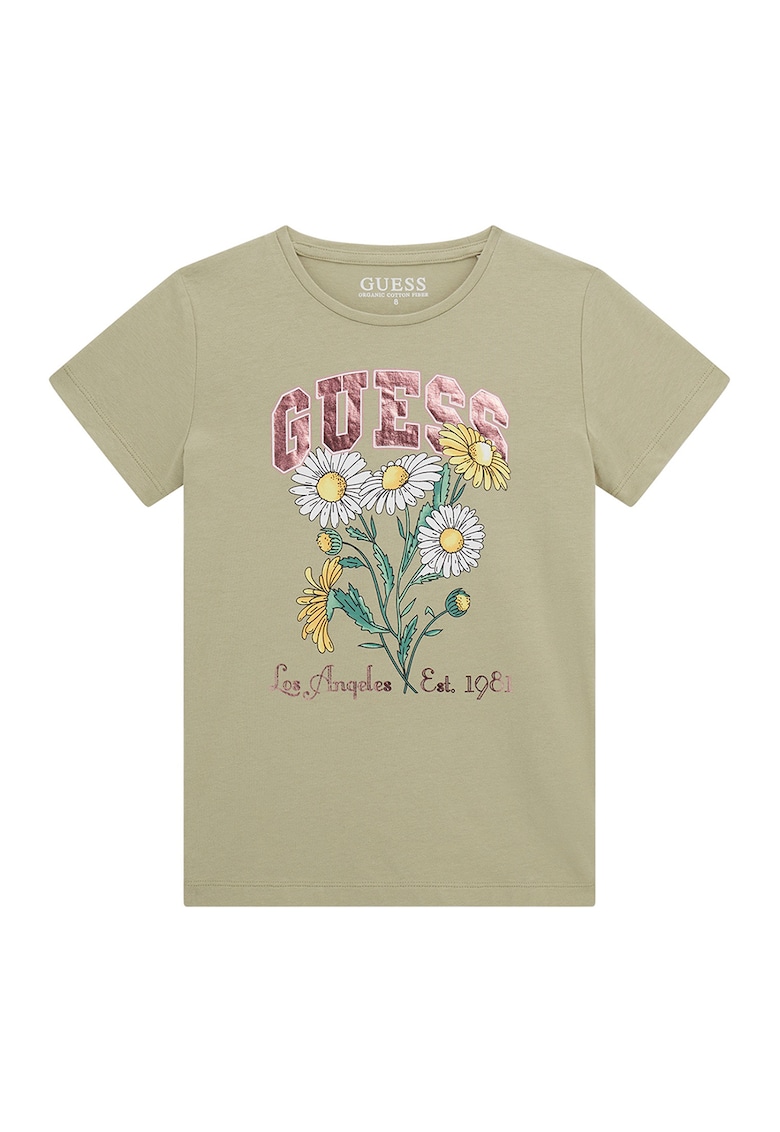 Tricou cu imprimeu floral si logo
