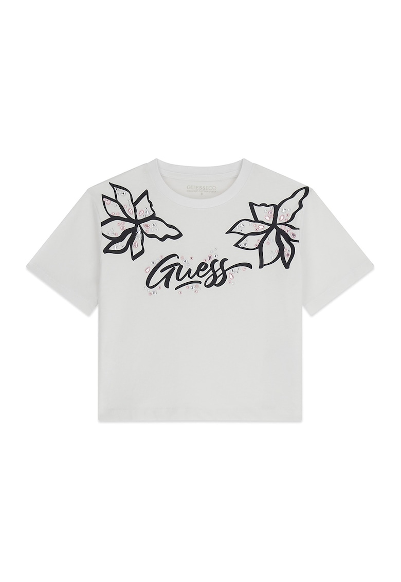 Tricou cu model logo - floral si strasuri Tricou cu model logo - floral si strasuri