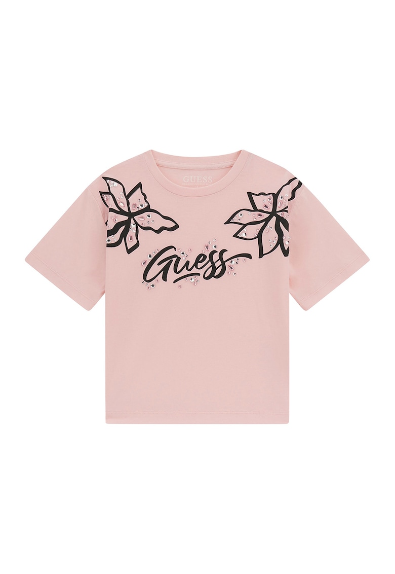 Tricou cu model logo - floral si strasuri Tricou cu model logo - floral si strasuri