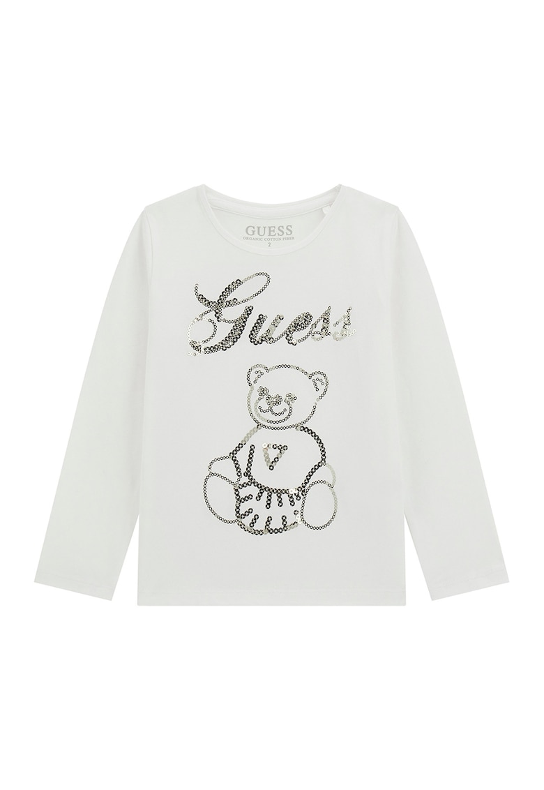 Guess Kids Bluza din amestec de bumbac cu paiete - Auriu/Alb fildes