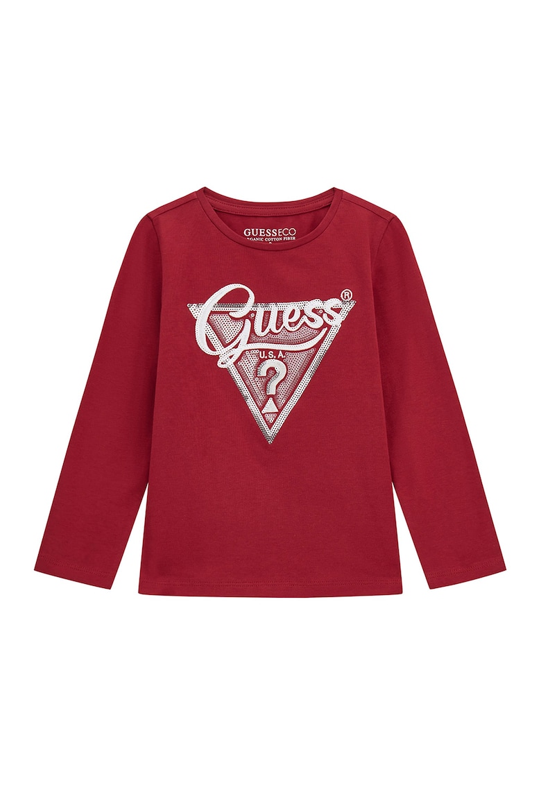 Bluza din amestec de bumbac cu logo cu paiete - Visiniu