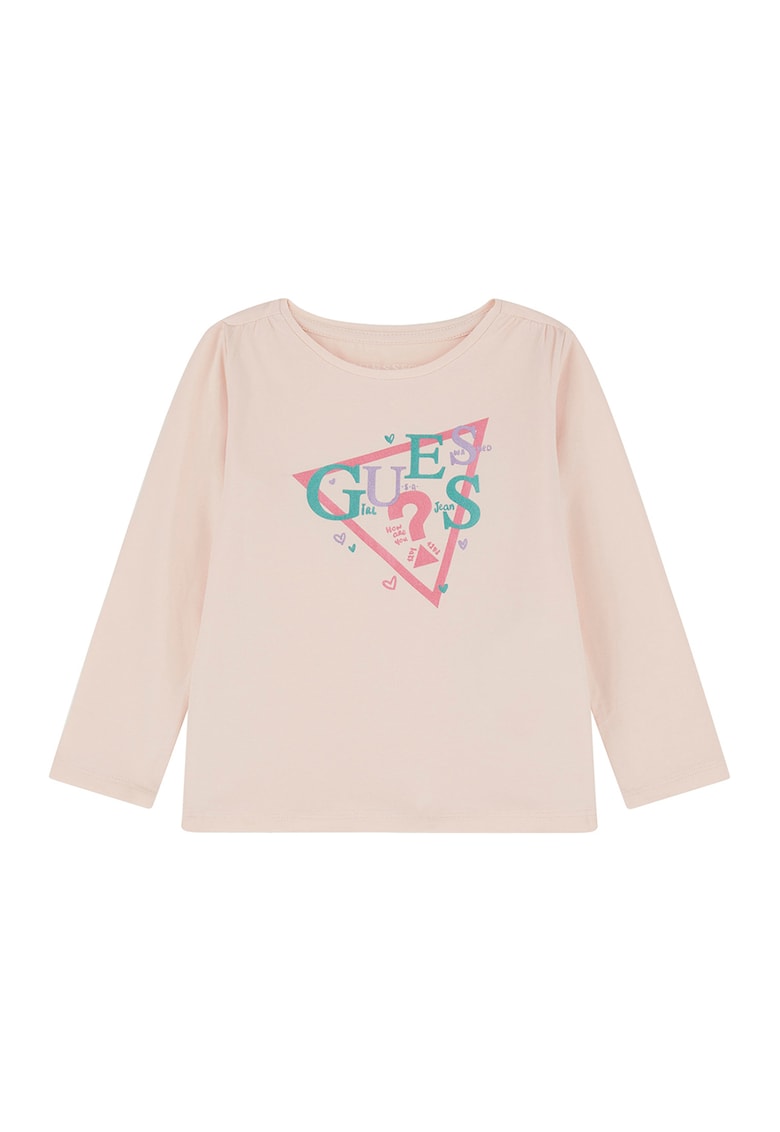 Bluza cu decolteu la baza gatului si imprimeu logo - Piersica