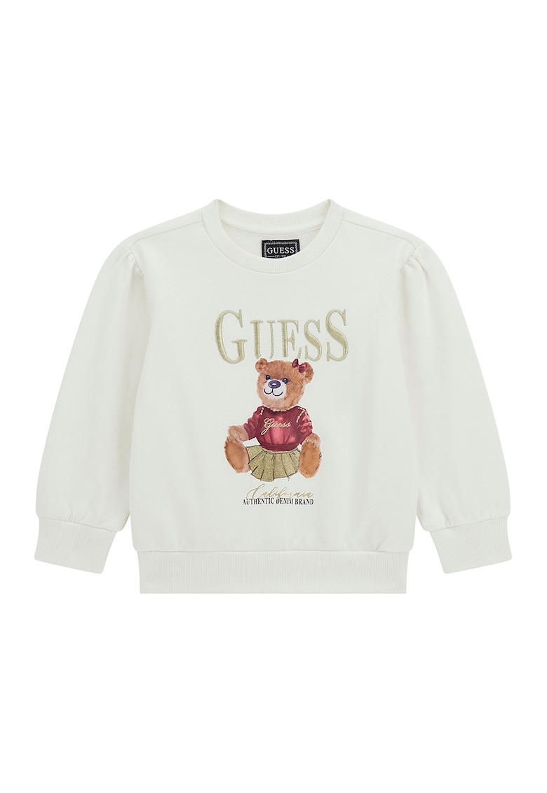 Bluza de trening cu imprimeu logo - Alb fildes/Maro deschis