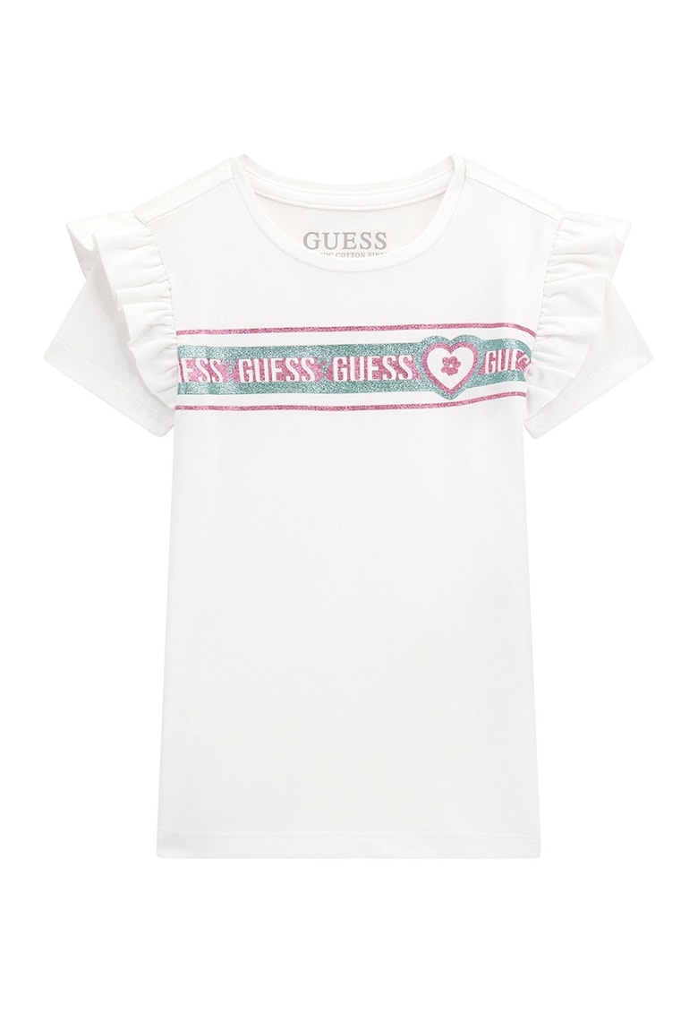 Tricou cu logo stralucitor si volane Tricou cu logo stralucitor si volane