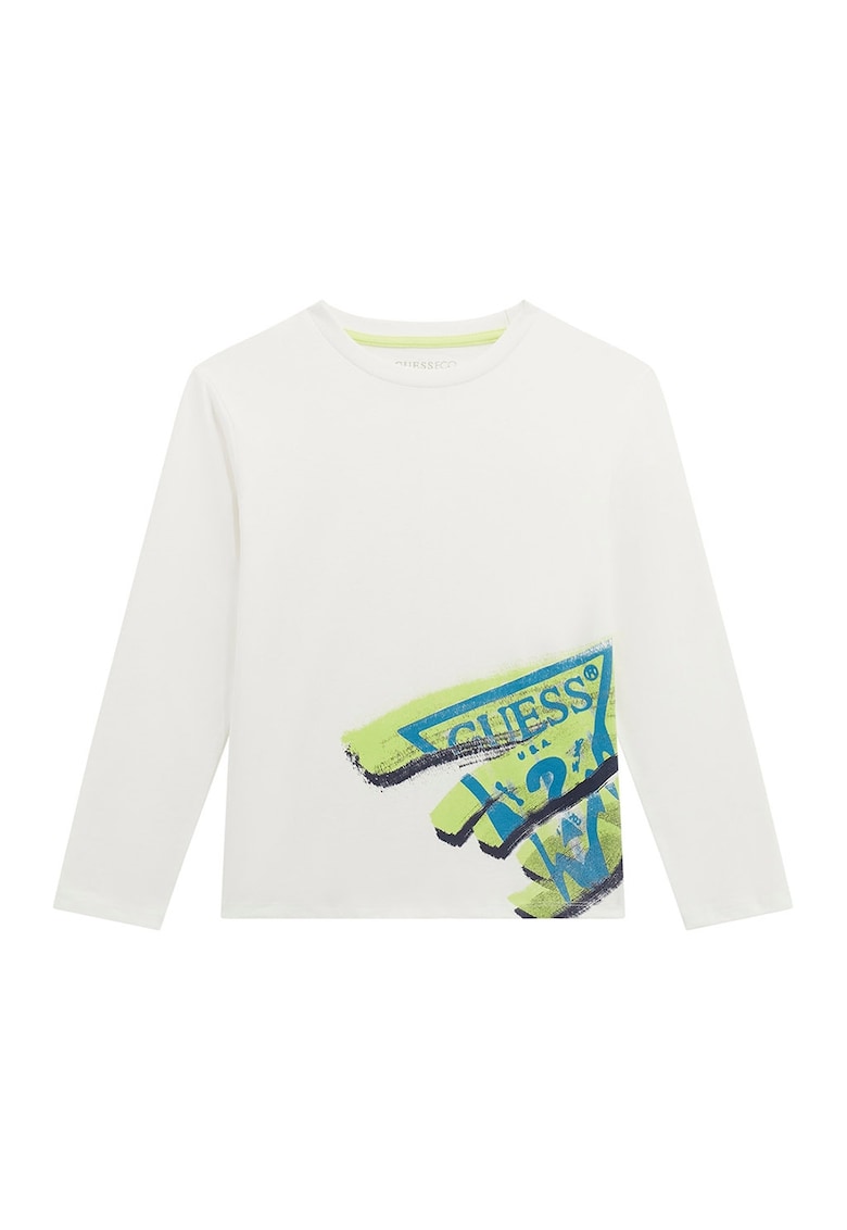Bluza de bumbac cu logo - Albastru inchis/Alb murdar/Verde fistic