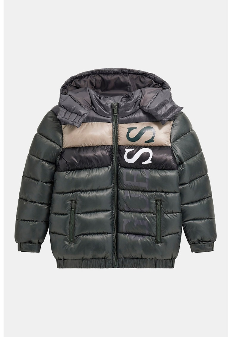 Geaca cu vatelina - Verde padure/Alb optic/Bej deschis