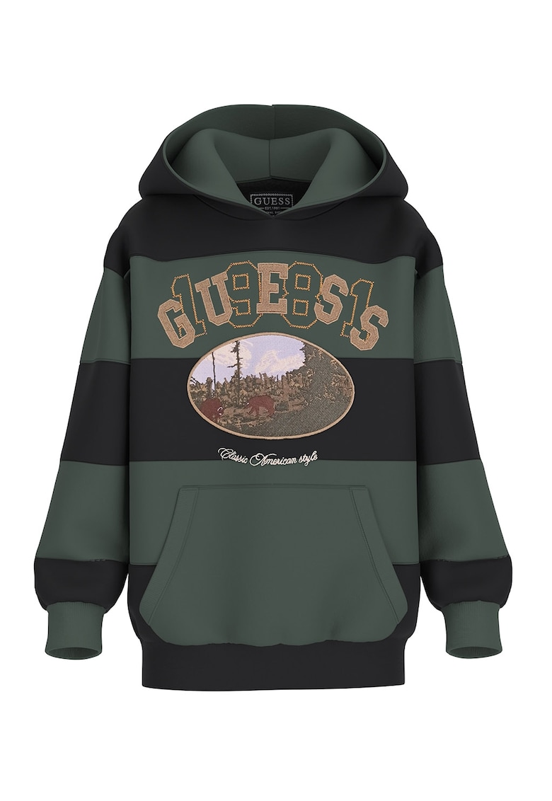 Hanorac cu buzunar kangaroo - imprimeu grafic si model in dungi