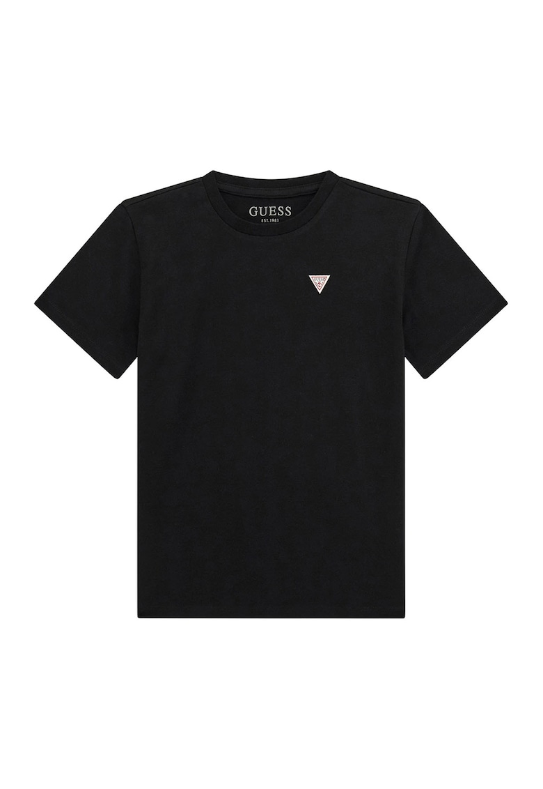 Tricou din bumbac cu decolteu la baza gatului - Negru
