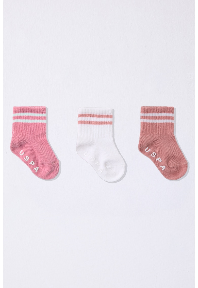 Set de sosete scurte din amestec de bumbac - 3 perechi - Roz pastel/Alb optic/Roz prafuit