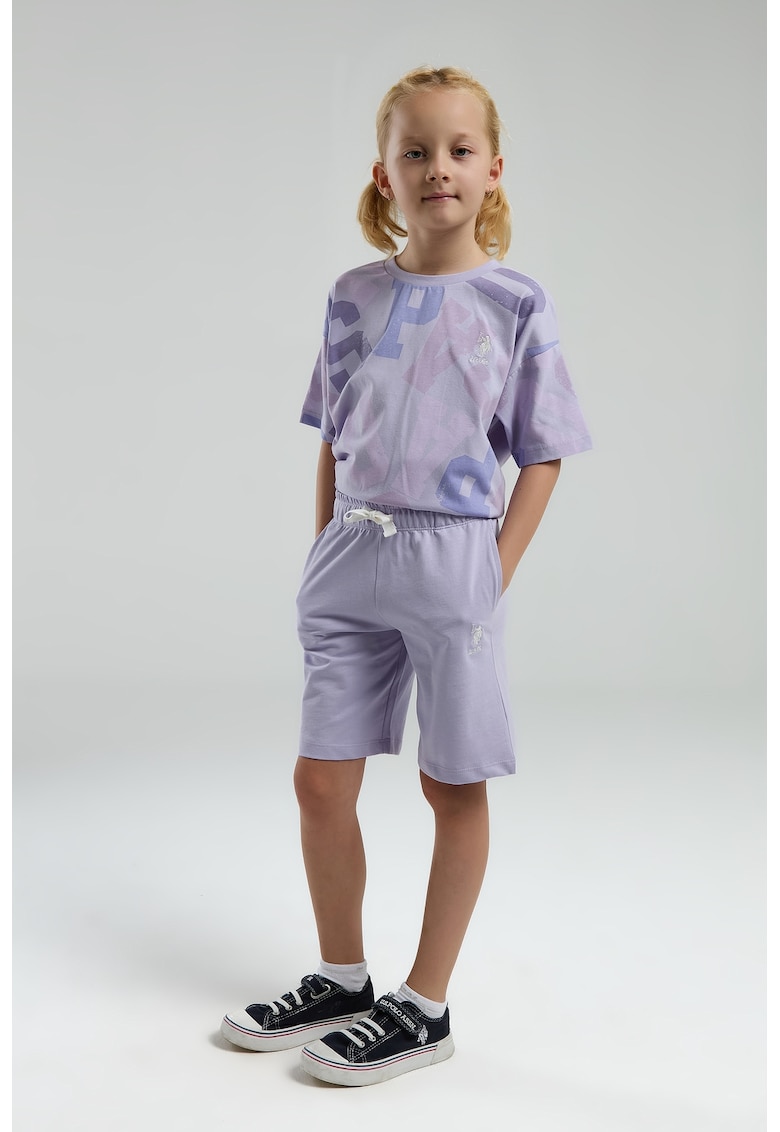 Set de tricou din bumbac si pantaloni scurti cu imprimeu text - 2 Piese