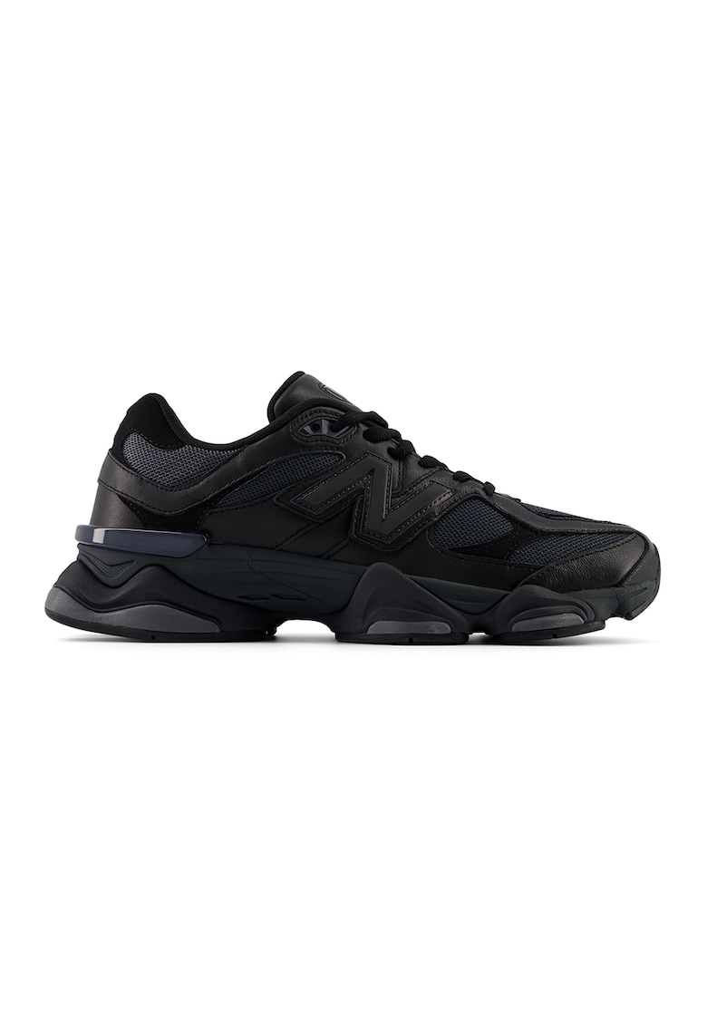 Pantofi sport din piele cu insertii din plasa 9060 - Negru