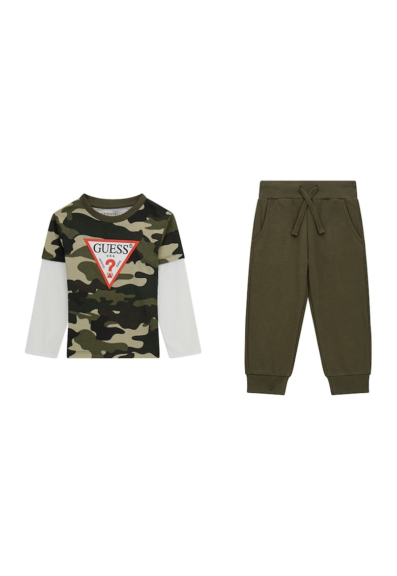 Set de bluza cu model logo si pantaloni de trening cu model uni - 2 piese