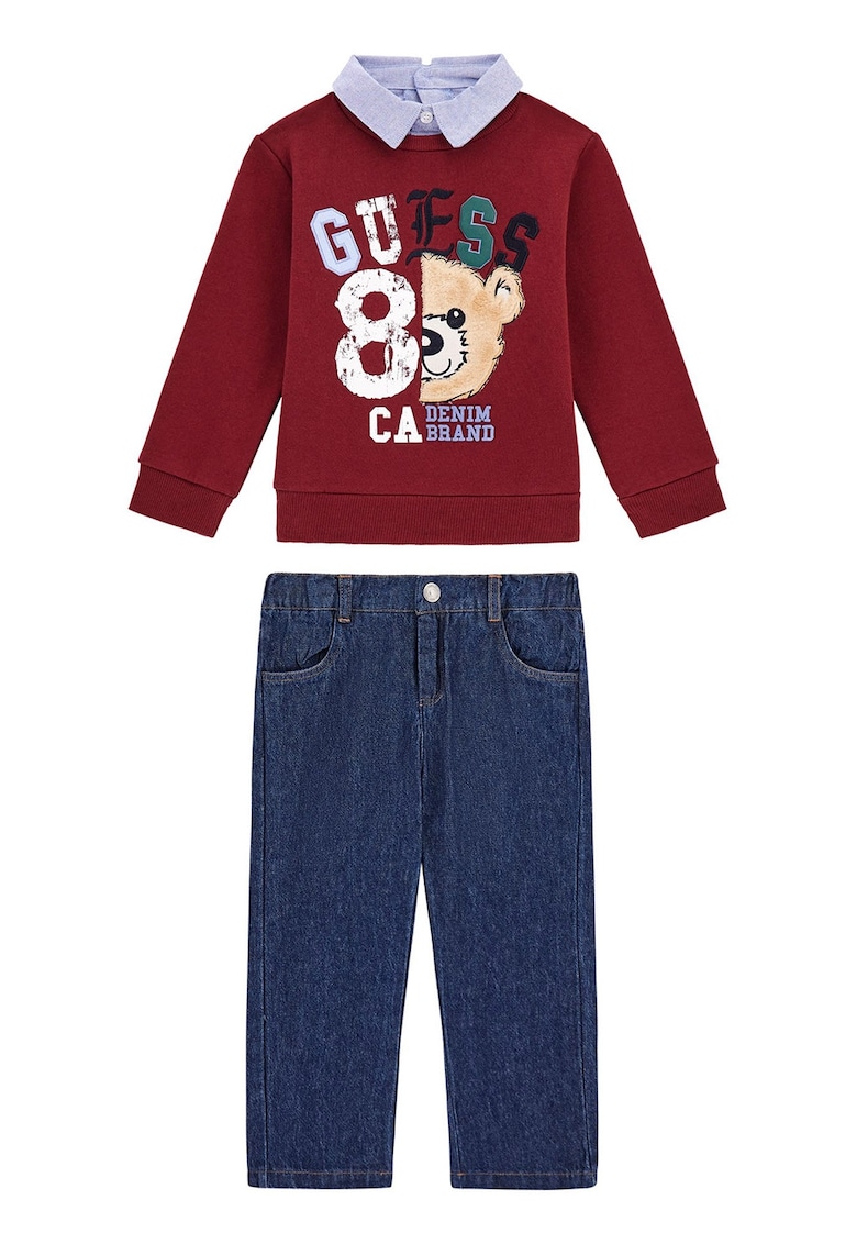 Set de bluza de trening cu model 2in1 si blugi cu model uni - 2 piese