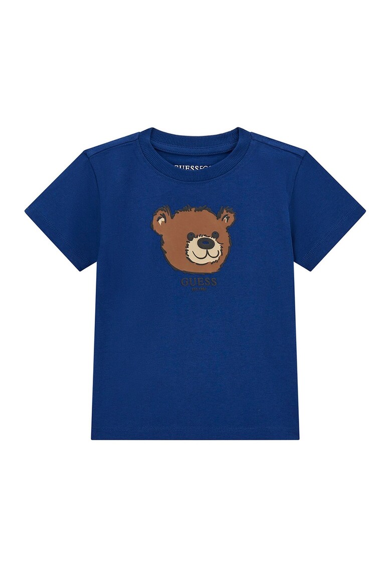 Tricou cu imprimeu grafic si logo - Albastru inchis/Maro inchis