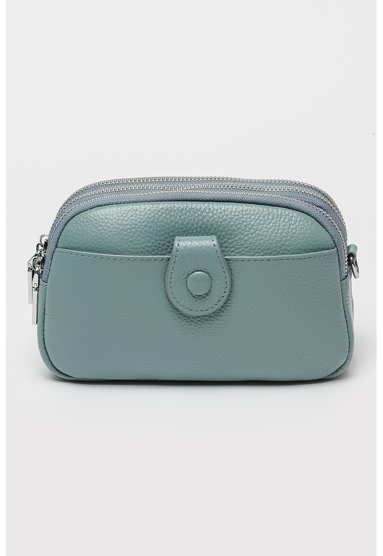 Geanta crossbody de piele - Albastru prafuit