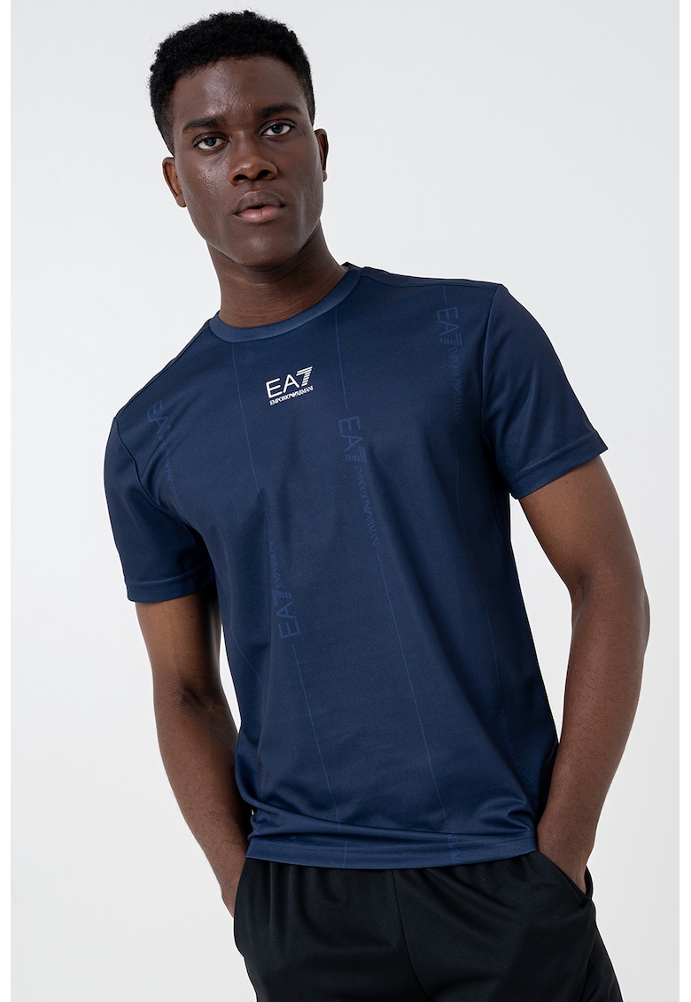 Tricou slim fit cu decolteu la baza gatului - Albastru petrol