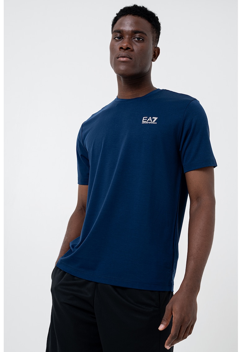 Tricou cu decolteu la baza gatului si detaliu logo - Albastru royal