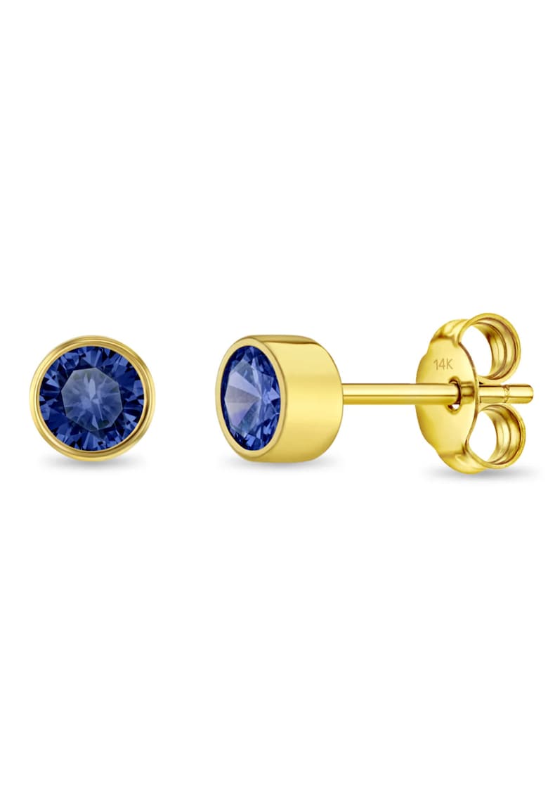 Bebe Gold Cercei din Aur 14K pentru Copii - cu Safir – Birthstone luna Septembrie - montura Halo - inchidere cu Fluturas