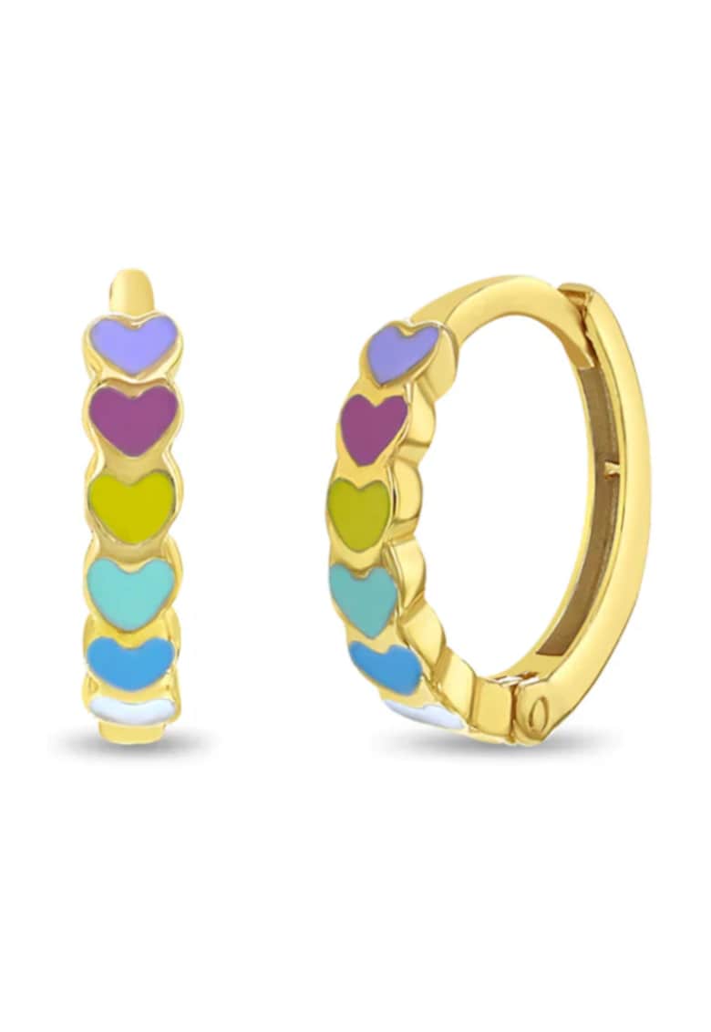 Cercei din Aur 14K pentru Copii si Adolescente - model Cascada Inimioare cu Email Multicolor - inchidere tip Tortita