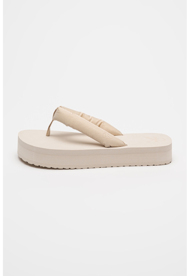 Papuci flip-flop din satin cu talpa flatform