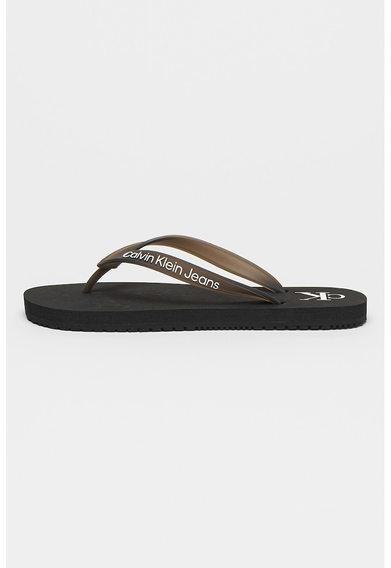 Papuci flip-flop cu detaliu logo - Negru