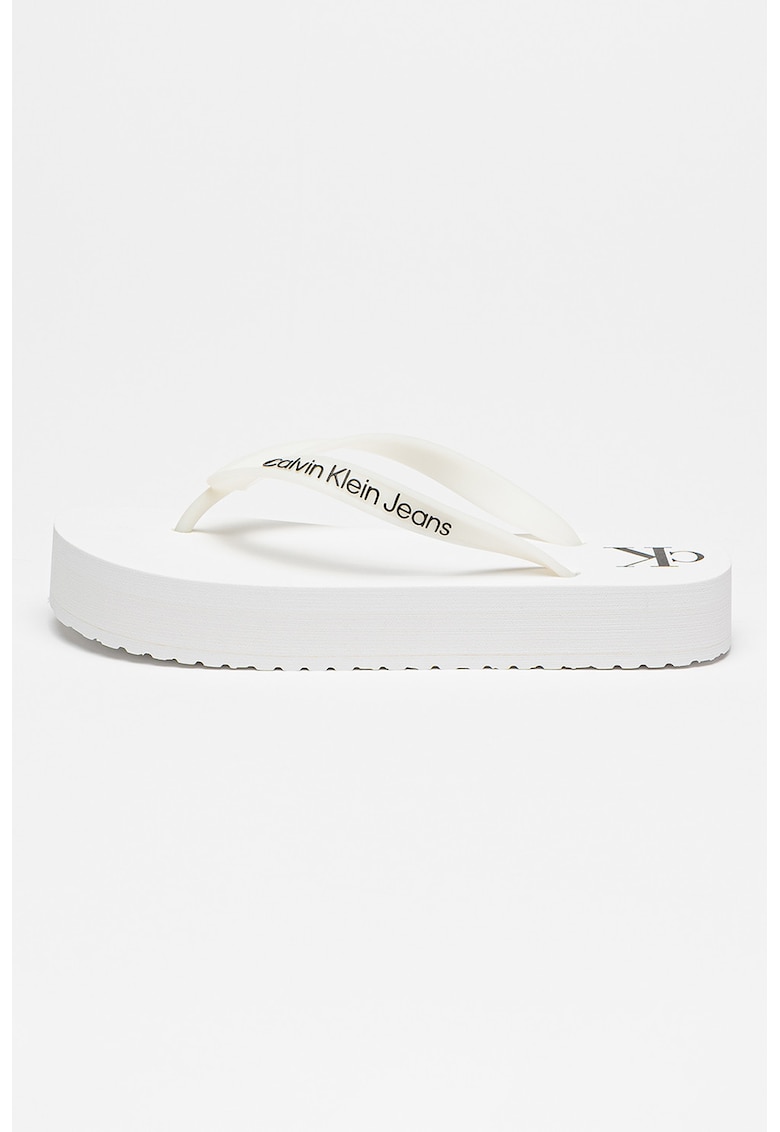 Papuci flip-flop cu talpa flatform si detaliu logo