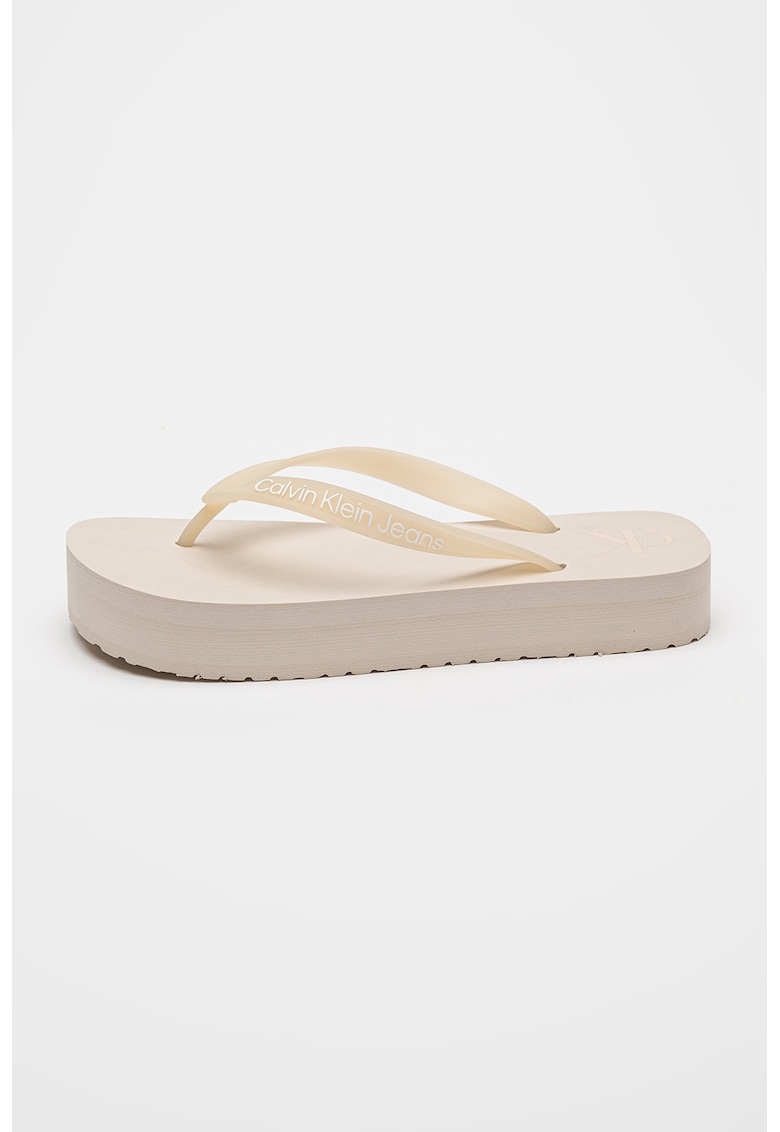 Papuci flip-flop cu talpa flatform si detaliu logo