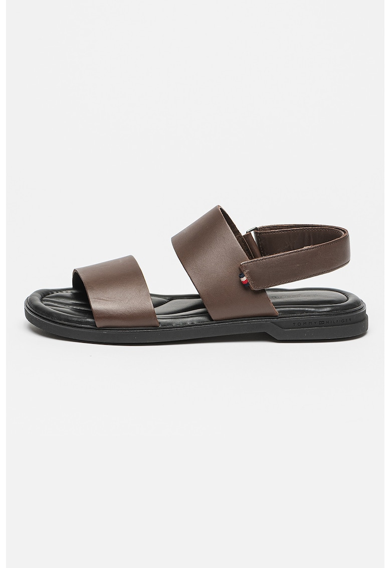 Sandale din piele cu inchidere velcro - Maro inchis