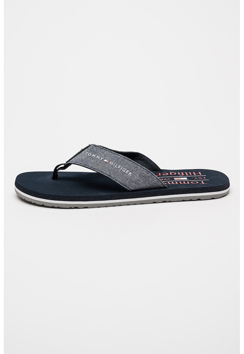 Papuci flip-flop din in cu logo - Alb/Bleumarin