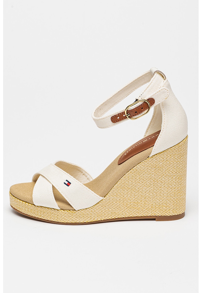 Sandale cu talpa wedge si broderie logo