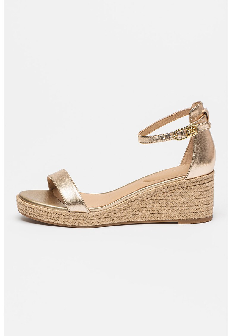 Sandale cu talpa wedge si aspect metalizat