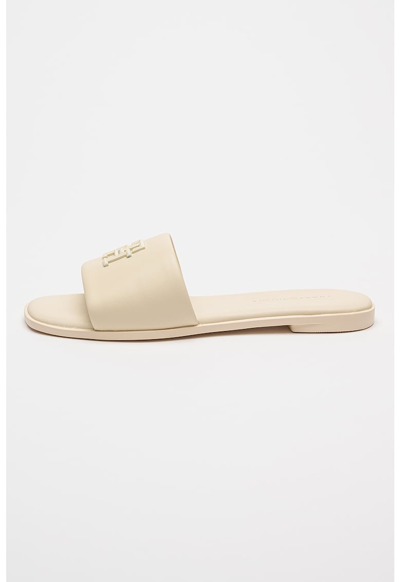 Papuci din piele cu logo metalic