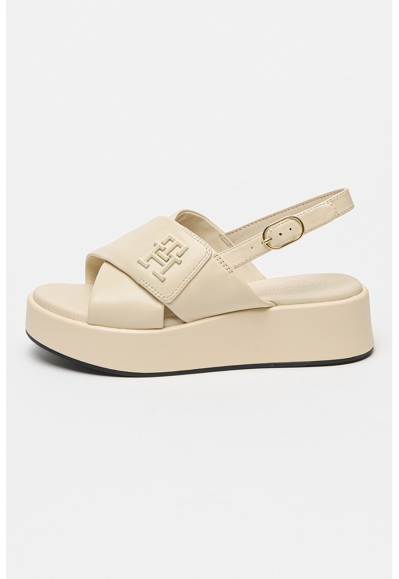 Sandale din piele cu talpa wedge si barete incrucisate